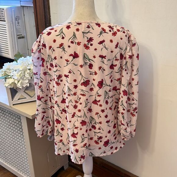 A Love Story pink floral sheer long sleeve button front blouse Size XL EUC - Picture 6 of 11